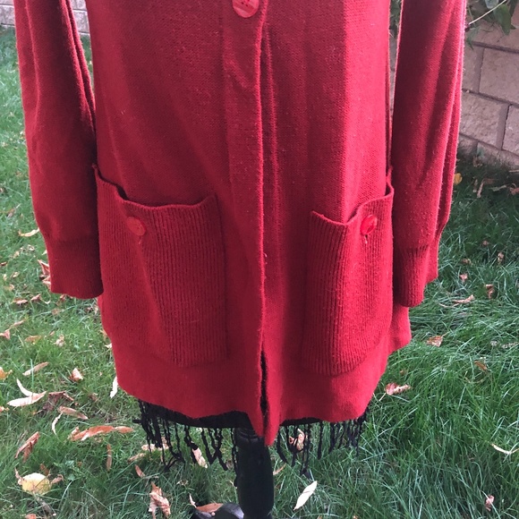 Vintage 70s Rust Cardigan Attached Scarf | Twee Librarian Core | Vegan Knit - Picture 4 of 6